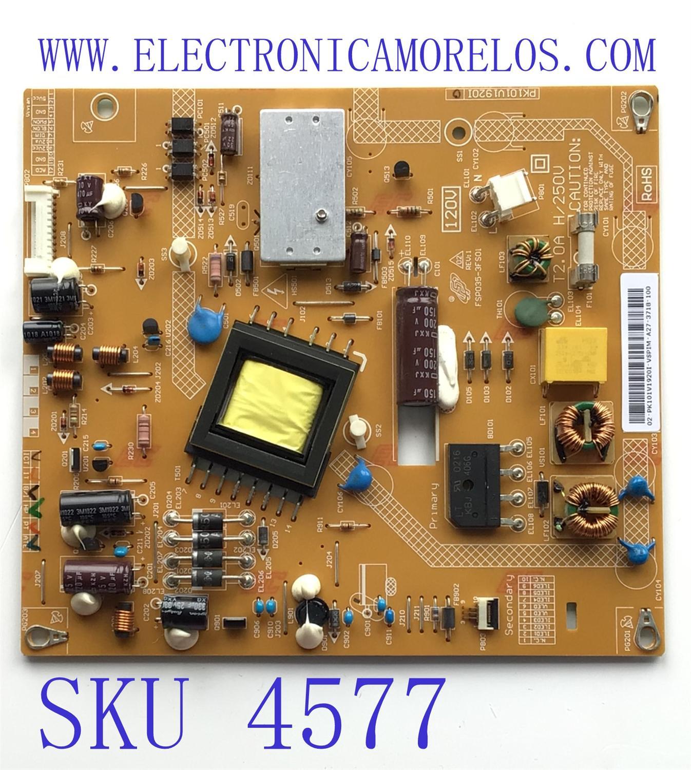 FUENTE PARA TV TOSHIBA / NUMERO DE PARTE 02-PK101V1920I / FSP035-3FS01 / PK101V1920I / PANEL M185XW01 V.6 / MODELO 19SL400U